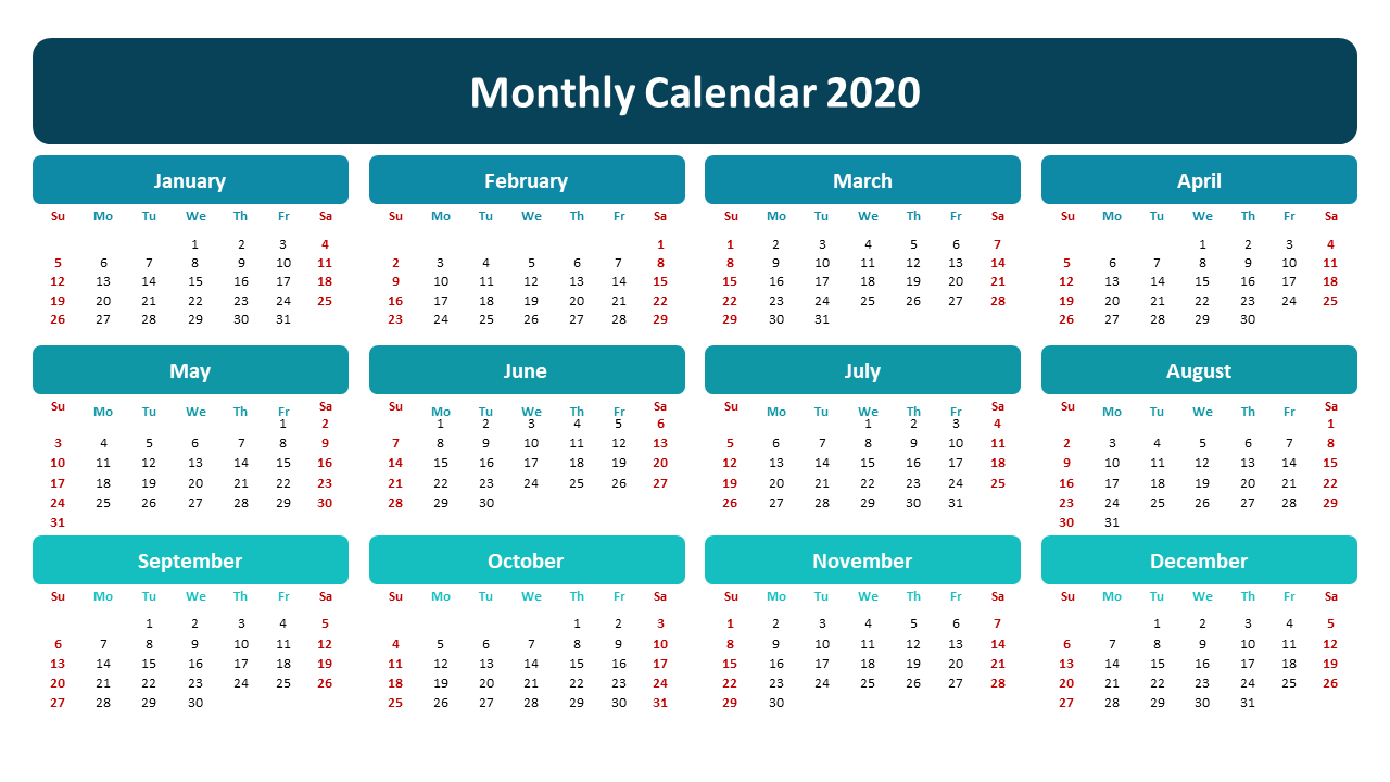 Effective Monthly Calendar 2020 PPT Slide Template